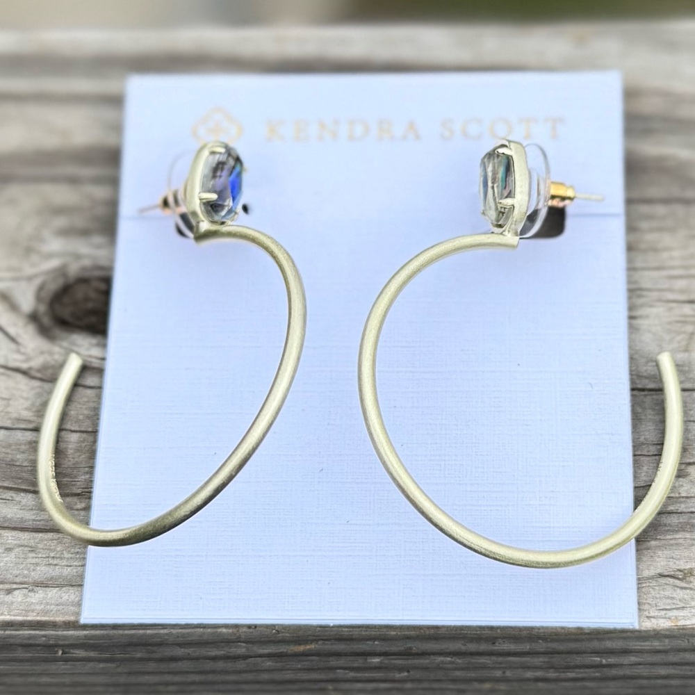 NWOT Kendra Scott Pepper Abalone Hoop Earrings Gold tone - Picture 3 of 5